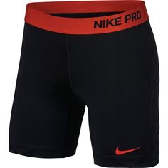 the nike pro shorts are black and red