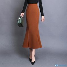 Orcajump - Chic High-Waisted Fish Tail Skirt with Flattering Mid-Length Cut Fishtail Skirt, Fish Tail, Mid Length, High Waisted Skirt, High Waisted, Fish, Skirt, Clothes