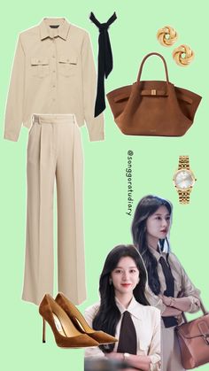 Hong Hae In Kim Ji Won Queen of Tears KDrama Inspired Outfit Brown Shirt Pants OOTD Color Combos Outfit, Famous Dress, Concept Clothing, Women Tie, Kim Ji Won, Brown Shirt, Hijab Fashion Inspiration, Fairytale Dress