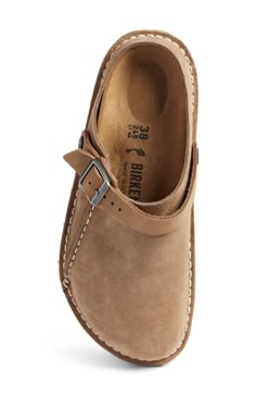 A convertible back strap adds dual functionality and multiple styling options to a classic suede clog grounded by a contoured, arch-supporting footbed. Convertible strap with buckle closure Contoured cork footbed with arch support Leather upper and lining/synthetic sole Imported Clogs Outfit Winter, Gents Shoes, Suede Clogs, Shoe Obsession, Dream Shoes, Arch Support