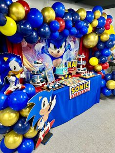 sonic the hedgehog themed birthday party with balloons