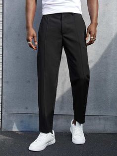 Free Returns ✓ Free Shipping✓. Manfinity Homme Men Solid Seam Detail Pants Tapered Long Slacks Plain Black Going Out- Men Pants at SHEIN. Men’s Outfits For Paris, Nice Pants For Men, Men Black Trousers Outfit, Men’s Black Pants, Black Jeans Outfit Mens Casual, Man Pants Fashion, Black Pants Outfit Men Casual, Black Pants Men Outfit, Men’s Trousers