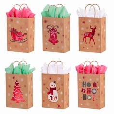 PRICES MAY VARY. Size: 8.7 x 6.3 x 3.15 inch environmental paper bag. 4 bags for each design, 24 bags and 24 sheets of tissue paper total. Easy for standing up and carrying. These colorful Christmas holiday theme gift bags is perfect for birthday treat bags, goodie bag, party bag, gift bag, party favor bag, holiday gift bags,Xmas Gift Bags,retail bag and more. 24 Pack Small Christmas holiday Gift Bags with Tissue Paper Size: 8.7 x 6.3 x 3.15 inch environmental paper bag. 4 bags for each design, 24 bags and 24 sheets of tissue paper total. Easy for standing up and carrying. These colorful Christmas holiday theme gift bags is perfect for birthday treat bags, holiday gift bags,goodie bag, party bag, gift bag, party favor bag,Xmas Gift Bags, retail bag and more. Gift Containers, Christmas Treat Bags, Small Christmas Gifts, Holiday Gift Bag, Large Gift Bags, Merry Christmas Santa, Paper Gift Bags, Christmas Gift Bags, Holiday Christmas Gifts