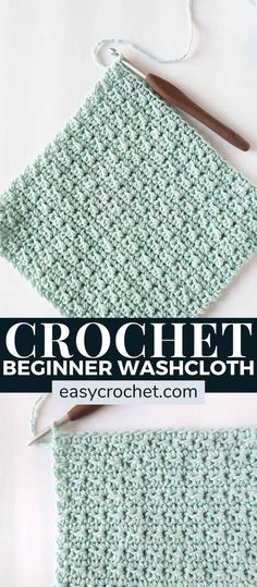 crochet beginner washcloth with scissors and yarn