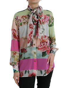 Dolce & Gabbana Elegant Multicolor Silk Blend Long Sleeve Women's Top Italy Logo, Patch Work Blouse, Closure Design, Women Long Sleeve Tops, Dolce E Gabbana, Dress With Cardigan, Dolce & Gabbana, Long Sleeve Top, Sweater Shirt