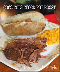 there is a plate with some food on it and the words coca - cola crock pot roast