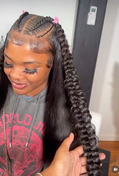 Hair With Butterfly Clips, Cute Hairstyles Natural, Goddess Braids Long, Cute Hairstyles Natural Hair, Wigs Install, Cute Weave Hairstyles, E Girl Hair, Weave Ponytail Hairstyles, Braided Hairstyles For Black Women Cornrows