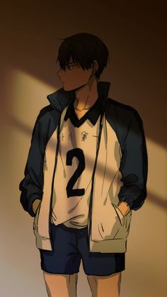 an anime character wearing shorts and a jersey with the number two on it's chest