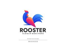 rooster logo design with blue and red colors