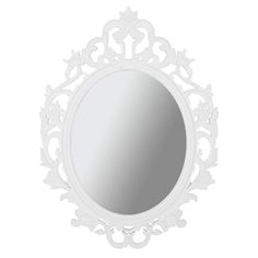 an ornate white mirror is shown against a white background