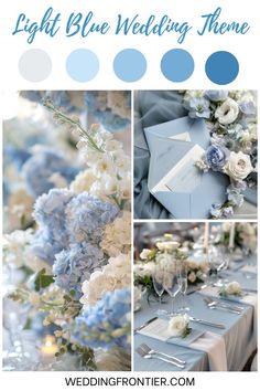 blue and white wedding theme with flowers