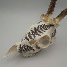 an animal skull is decorated with black and white designs