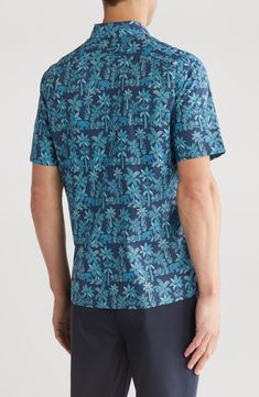 Lightweight, breathable Japanese cotton fabric offers easy comfort in a sunny and stylish American-made shirt patterned in a sweet palm print. 29" length; 45" chest Cutaway collar Short sleeves 100% cotton Machine wash, tumble dry Made in the USA of imported fabric Cutaway Collar, Japanese Cotton, Palm Print, Short Sleeve Button Up, Shirt Pattern, American Made, Cotton Shorts, Printed Cotton, Button Up Shirts