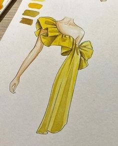 a drawing of a woman wearing a yellow dress