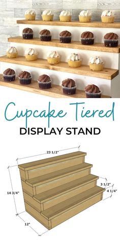 cupcake tiered display stand is shown with measurements