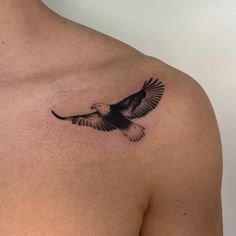 a man's chest with a bird tattoo on it