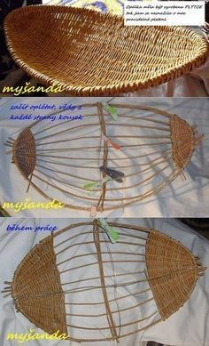 two pictures showing the different parts of a basket that has been made into a boat