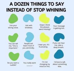 a poster with the words dozen things to say instead of stop whinening