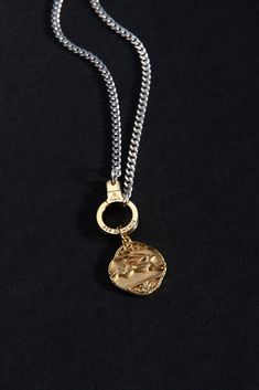 Men's Sterling Silver Down the Rabbit Hole Necklace with Cuff Keeper – Air & Anchor Timeless Jewelry With Sterling Silver Clasp For Gift, White Gold Medallion Necklace With Sterling Silver Clasp, Classic Engraved Snake Chain Jewelry, Timeless Sterling Silver Necklace With Coin Pendant, Luxury Sterling Silver Necklace With Coin Pendant, White Gold Medallion Jewelry With Sterling Silver Clasp, Sterling Silver Jewelry With Polished Snake Chain, Sterling Silver Snake Chain Jewelry With Polished Finish, Silver Amulet Necklace With Chain