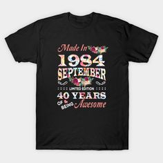 a black shirt with the words made in 1994 and flowers on it, saying happy birthday to