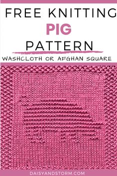 a pink knitted square with the words free knitting pig pattern on top and bottom