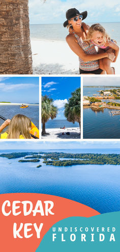 the cover of cedar key florida, with pictures of people and water in the background