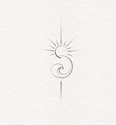 the letter s is drawn in black ink on white paper with a sun behind it