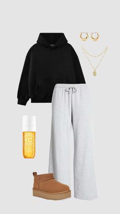 #myfirstshuffle Cute Outfits For School Sweatpants, Black Sweatpants Outfit For School, Sweatpants Outfit For School, Black Sweatpants Outfit, Outfit For School, Outfits For School, Sweatpants Outfit, Casual Preppy Outfits