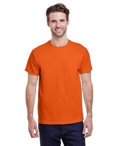 Adult Ultra Cotton® 6 oz. T-Shirt - ORANGE - 2XL | Gildan Ultra Cotton T-Shirt in Orange Size 2XL 0, 2000 Gildan Tshirt, Orange Texas, Blank T Shirts, Custom Tees, Neon Blue, Ash Grey, Men Short Sleeve, Cotton T Shirt, Custom Tshirts