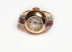 Regner Paris 18K Gold Sapphire Retro Bracelet Watch Antique Round Diamond Jewelry And Watches, Vintage Rings With Rotating Bezel For Anniversary, Vintage Anniversary Rings With Rotating Bezel, Watch Ring, Art Deco Watch, Rings Antique, Retro Bracelet, Dream Watches, Costume Jewelry Earrings