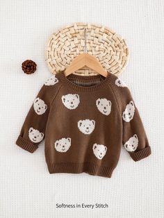 Baby Boy Cute Bear Pattern Round Neck Long Sleeve Pullover Sweater Multicolor   Long Sleeve Knitwear Animal,Cartoon Pullovers Medium Stretch  Baby Boys Clothing, size features are:Bust: ,Length: ,Sleeve Length: Baby Boy Sweater, Pull Bebe, Kids Jumpers, Toddler Socks, Color Block Jacket, Girls Cardigan, Animal Cartoon, Long Sleeve Pullover Sweater, Drop Shoulder Sweaters