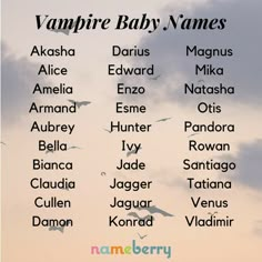 the names of vampire baby names in front of a cloudy sky