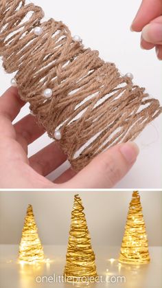 three different types of christmas trees made out of twine