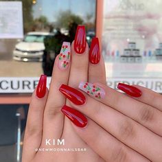 Cherry Red Nails, Bright Summer Acrylic Nails, Pretty Manicures, Red Acrylic Nails, Cherry Nails, Red Nail