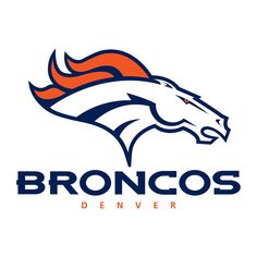 the bronco's logo is shown in blue, orange and white with a horse head on it