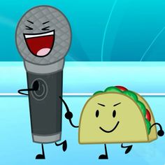 a microphone and a taco are dancing together