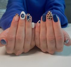 Blue Tiger Nails, Blue And Cheetah Nails, Navy Blue Nails, Blue Nails, Nails