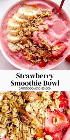 strawberry smoothie bowl with yogurt and granola