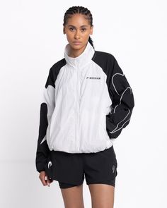 Womens Tunero Track Jacket - White/Black | BOXRAW Lifestyle Club, Air Ventilation, Training Clothes, Women Lifestyle, How To Get Warm, Suit Designs, Running Tops, Shell Jacket, Track Jacket