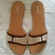 Flat Summer Sandals Brand New Never Worn Price Is Firm Beige Slip-on Sandals With Textured Footbed, Beige Flat Sandals With Cushioned Footbed, Beige Flat Sandals Casual Style, Casual Beige Flat Sandals, White Slip-on Sandals For Outings, Cream Closed Toe Casual Sandals, Cream Cushioned Slip-on Sandals, Casual Cream Closed Toe Sandals, Cream Flat Sandals For Summer