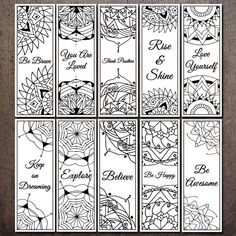 six bookmarks with different designs on them