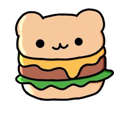 a drawing of a hamburger with cheese and meat on it's bun, as well as an emoticive face