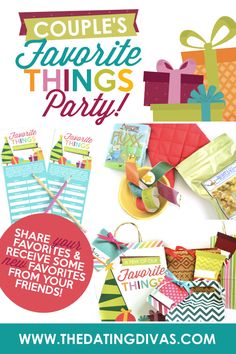 a collage of different items with the words couples favorite things party on them and an image