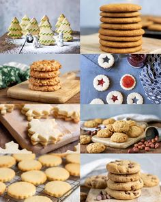 several different types of cookies and pastries are shown in this collage, including one with