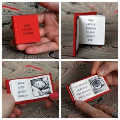 four different pictures show how to make an origami book that reads the little things i love about you