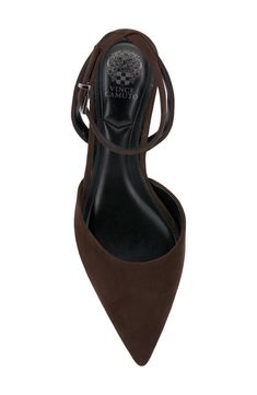 A slender strap wraps around the ankle of a chic pointy-toe pump set on a walkable kitten heel comfy enough for day-to-night wear. 2" heel Adjustable ankle strap with buckle closure Leather upper/synthetic lining/rubber sole Imported Chic Ankle Strap Kitten Heels With Wrapped Heel, Chic Suede Kitten Heels With Ankle Strap, Suede Kitten Heels With Ankle Strap, Brown Ankle Strap Kitten Heels For Evening, Suede Ankle Strap Slingback Pumps, Ankle Strap Kitten Heels With Wrapped Heel For Work, Chic Ankle Strap Kitten Heels With Heel Loop, Brown Slingback Pumps With Ankle Strap, Slip Dresses