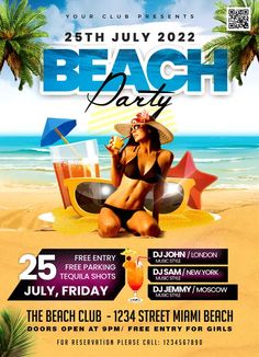 Download the Free Beach Party Flyer Template! - Free Club Flyer, Free Flyer Templates, Free Party Flyer - #FreeClubFlyer, #FreeFlyerTemplates, #FreePartyFlyer - #Club, #DJ, #Electro, #Music, #Night, #Nightclub, #Party Social Media Summer, Free Psd Flyer Templates, Event Advertising, Flyer Free, Free Psd Flyer, Beach Events, Psd Flyer Templates