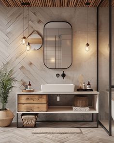 a bathroom with a sink and mirror on the wall