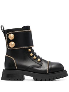 black calf leather gold-tone hardware gold-tone stud detailing front lace-up fastening square toe side zip fastening chunky rubber sole Balmain Boots, Square Toe Leather Boots, Fashion Fits, Black Leather Boots, Boots Black, Biker Boot, Luxury Handbags, Shoe Collection, Winter Boot