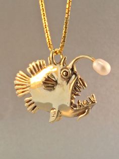 Gold Fish Necklace Gold Angler Fish Charm Pendant With Pearl Angler Fish Jewelry Fish Charm Fish Pendant Fish Necklace Scary Fish Pearls - Etsy Scary Fish, Gold Fish Necklace, Fish Jewelry, Fish Necklace, Fish Pendant, Angler Fish, Gold Fish, Dope Jewelry, Funky Jewelry